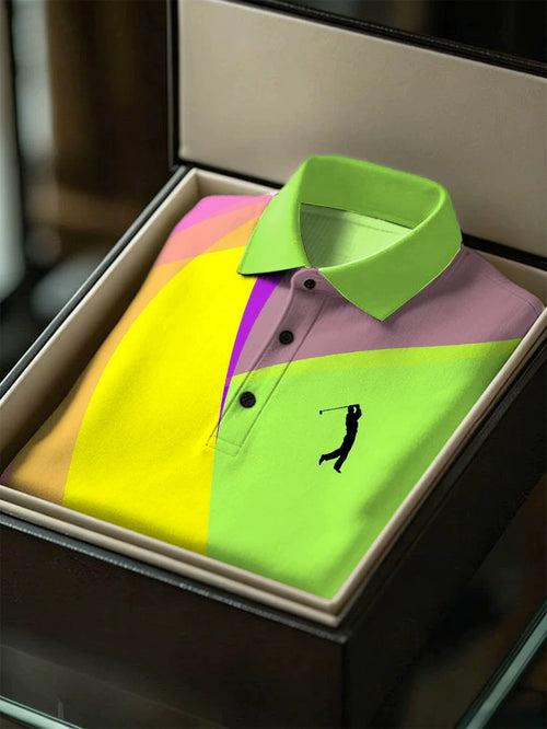 Men's Business Style Print Short Sleeved Polo Shirt