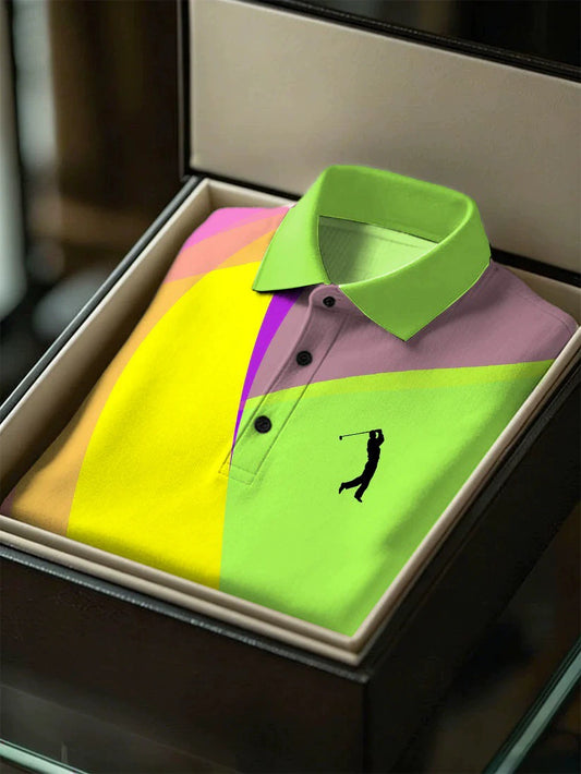 Men's Business Style Print Short Sleeved Polo Shirt