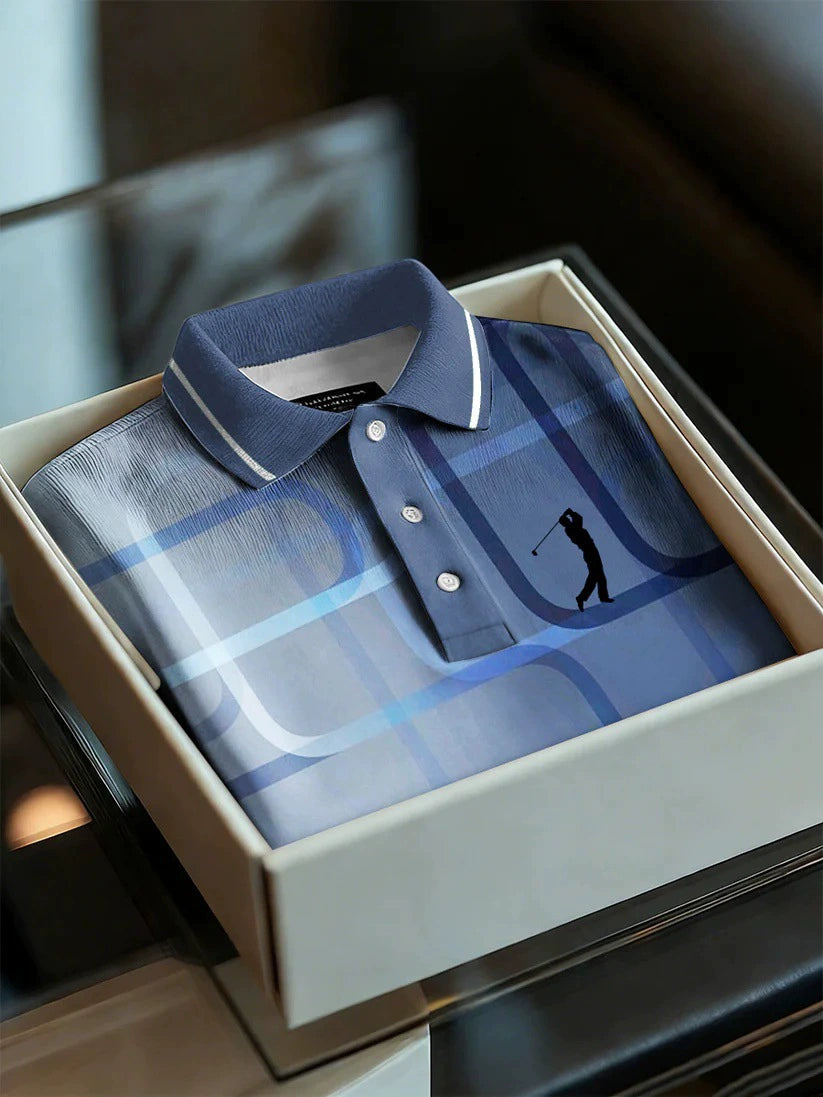 Men's Business Style Print Short Sleeved Polo Shirt