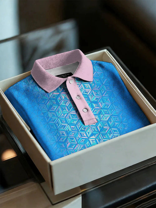 Men's Business Style Print Short Sleeved Polo Shirt