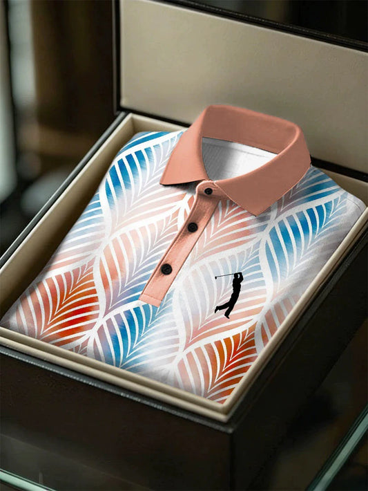 Men's Business Style Print Short Sleeved Polo Shirt