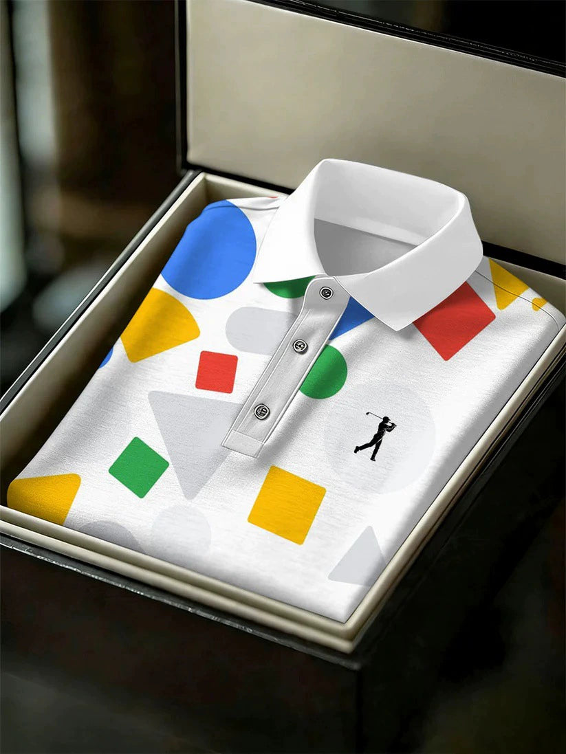 Men's Business Style Print Short Sleeved Polo Shirt
