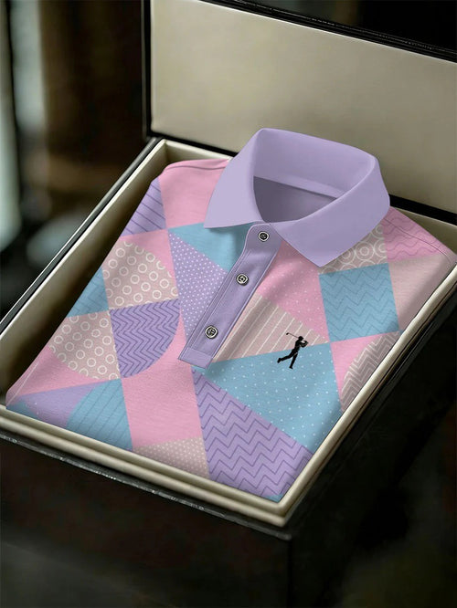 Men's Business Style Print Short Sleeved Polo Shirt