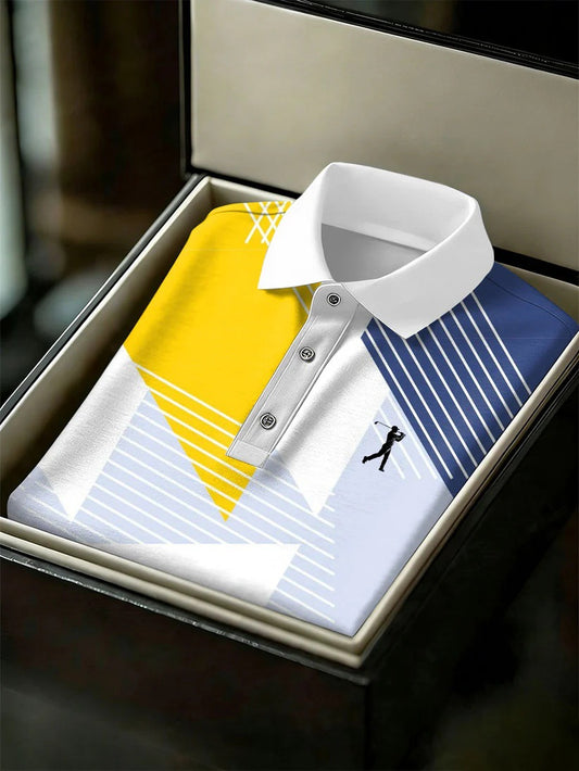 Men's Business Style Print Short Sleeved Polo Shirt