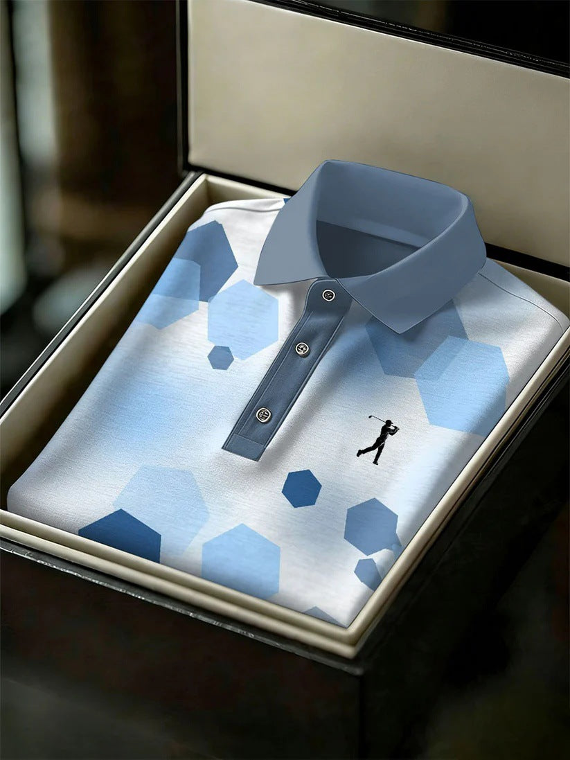 Men's Business Style Print Short Sleeved Polo Shirt