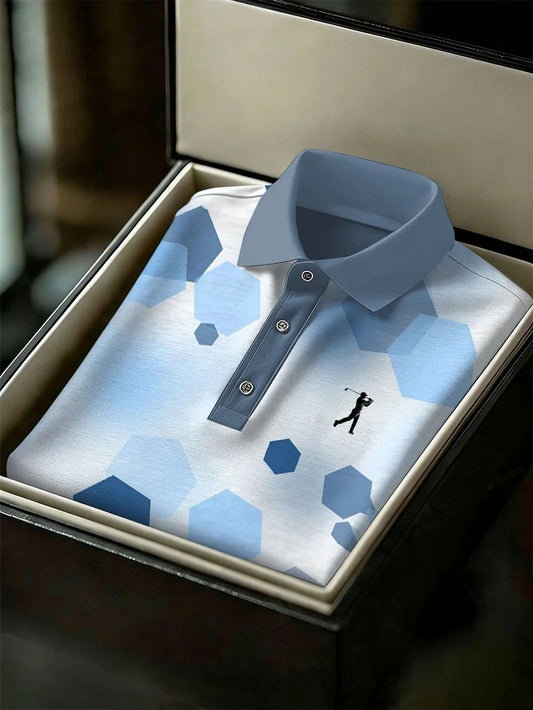 Men's Business Style Print Short Sleeved Polo Shirt