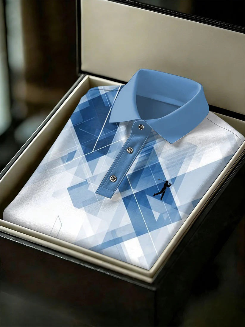 Men's Business Style Print Short Sleeved Polo Shirt