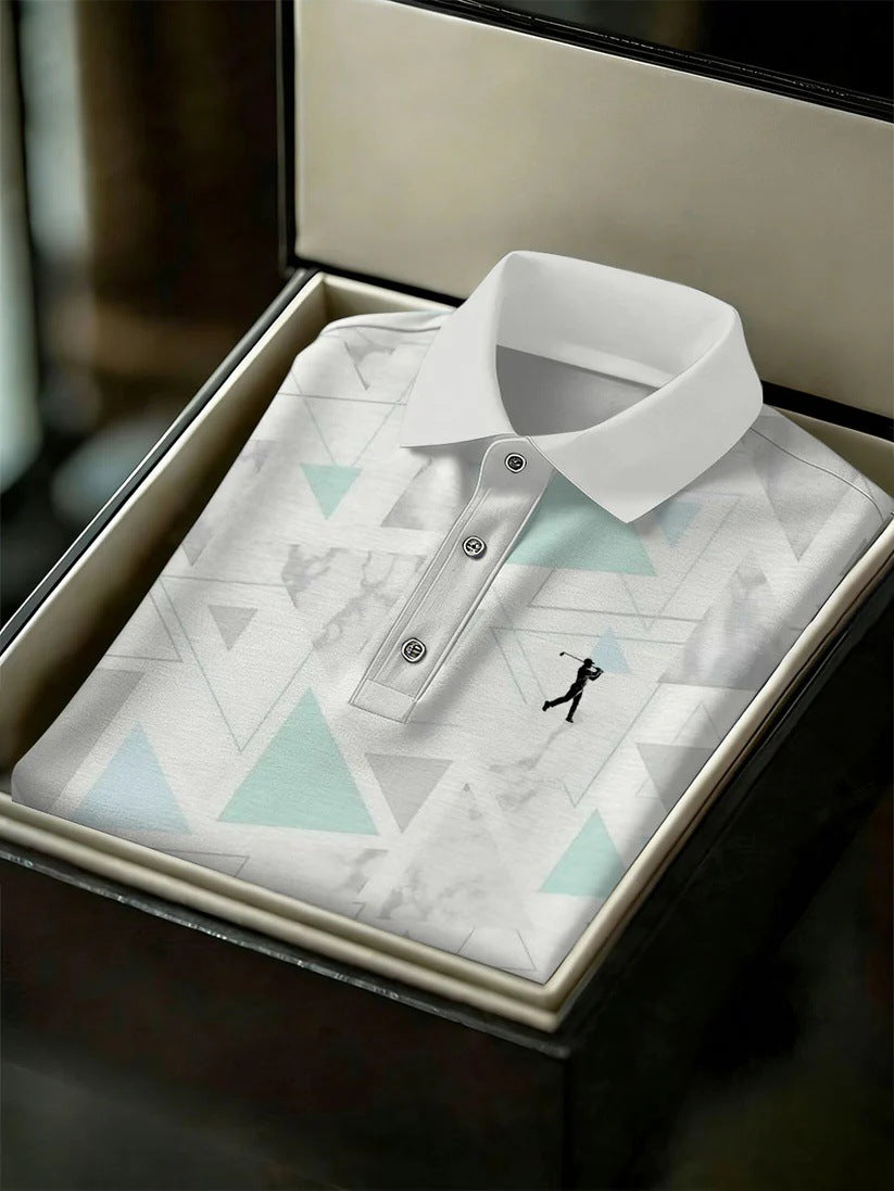 Men's Business Style Print Short Sleeved Polo Shirt