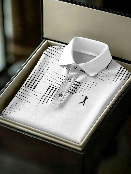 Men's Business Style Print Short Sleeved Polo Shirt