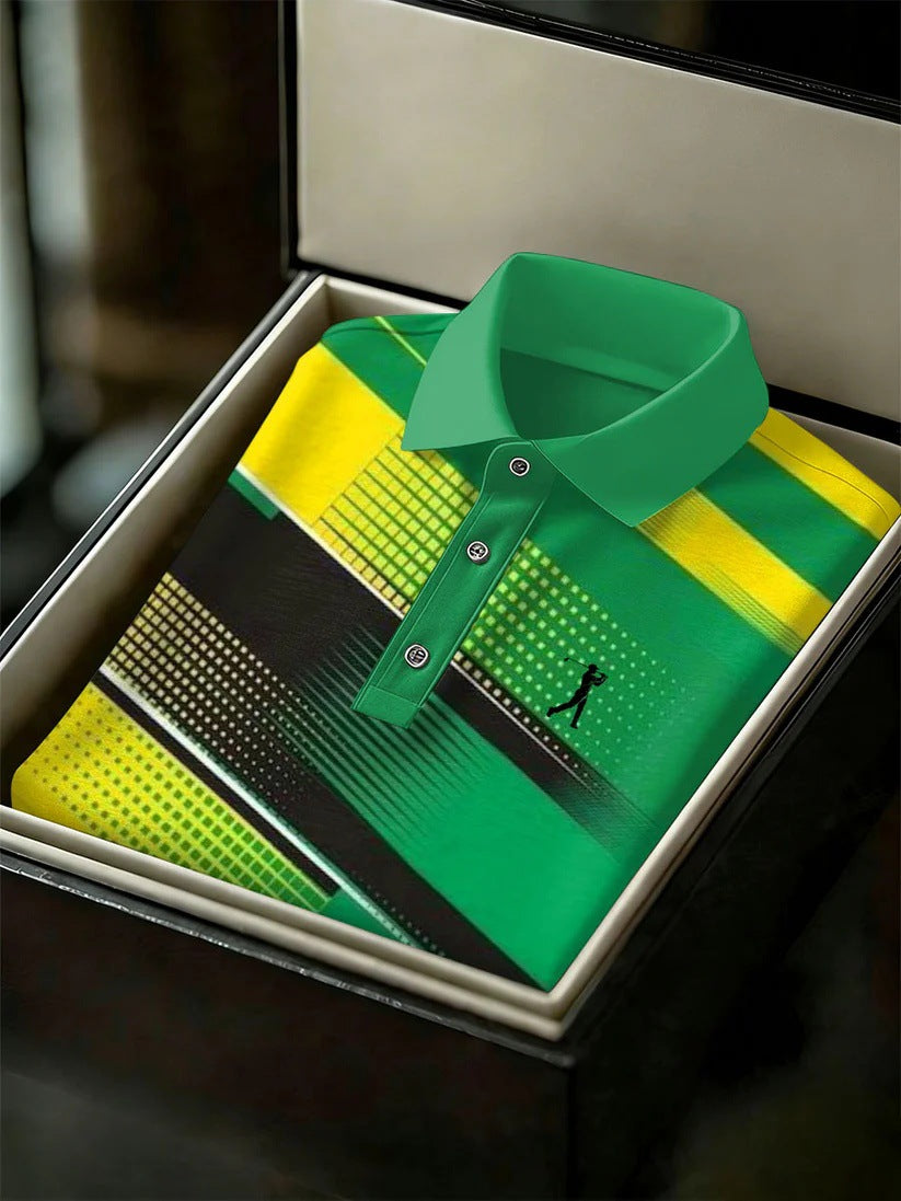 Men's Business Style Print Short Sleeved Polo Shirt