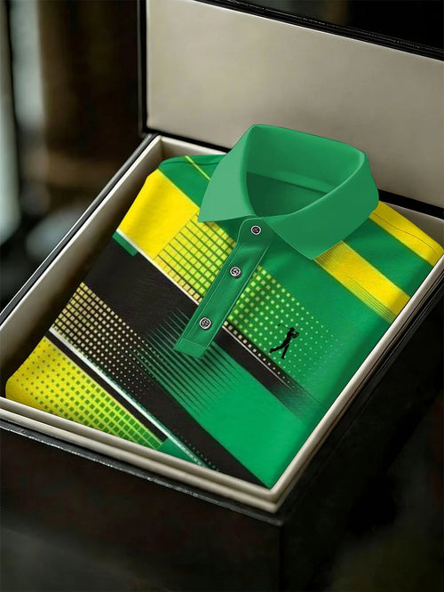 Men's Business Style Print Short Sleeved Polo Shirt