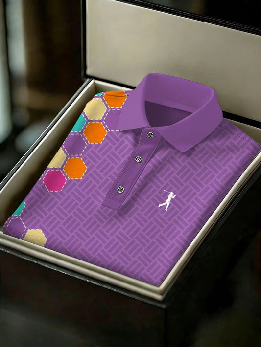 Men's Business Style Print Short Sleeved Polo Shirt