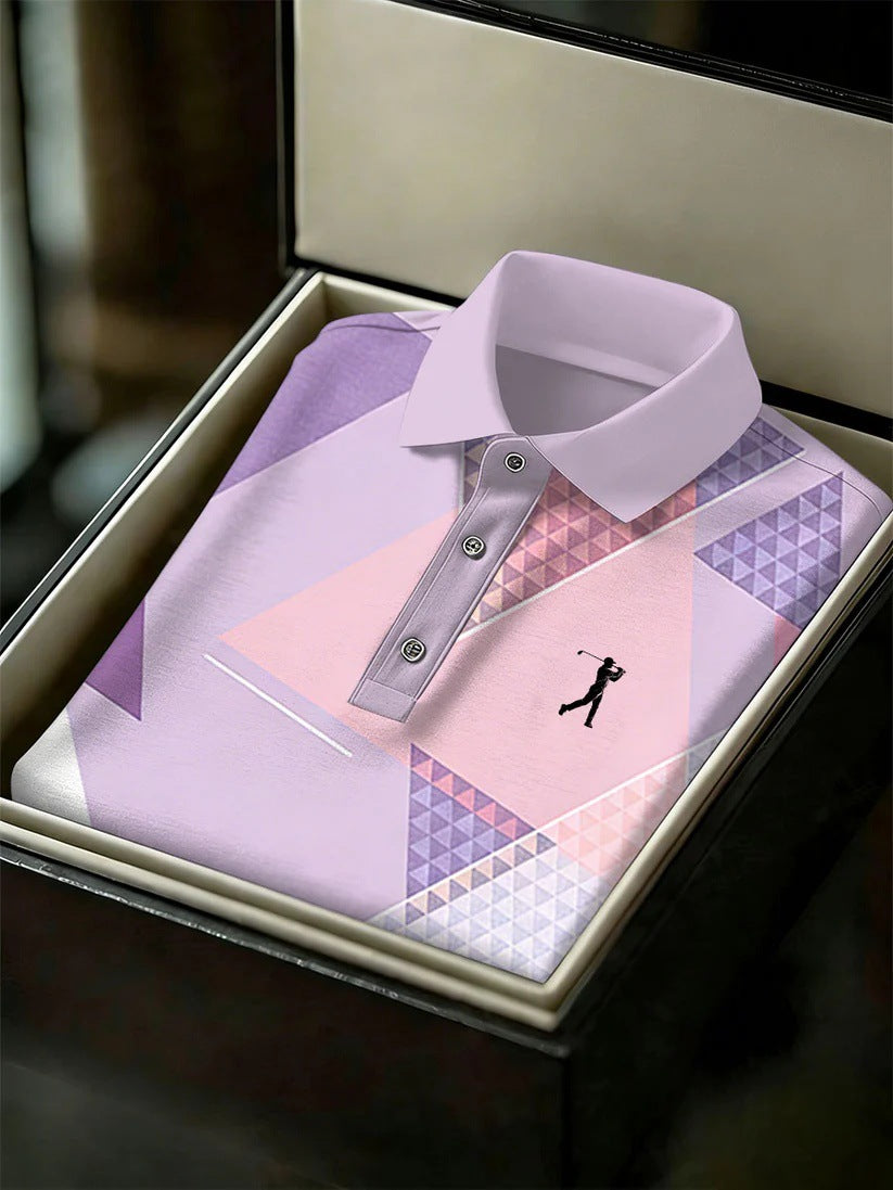 Men's Business Style Print Short Sleeved Polo Shirt