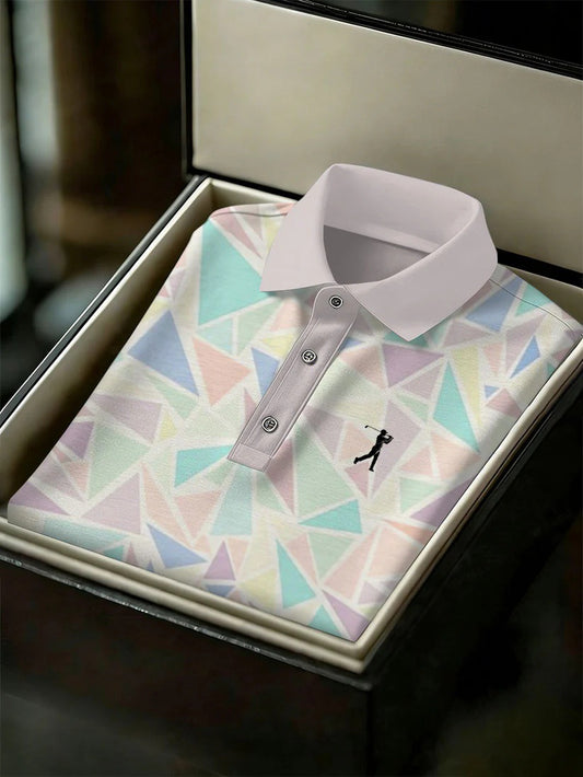 Men's Business Style Print Short Sleeved Polo Shirt