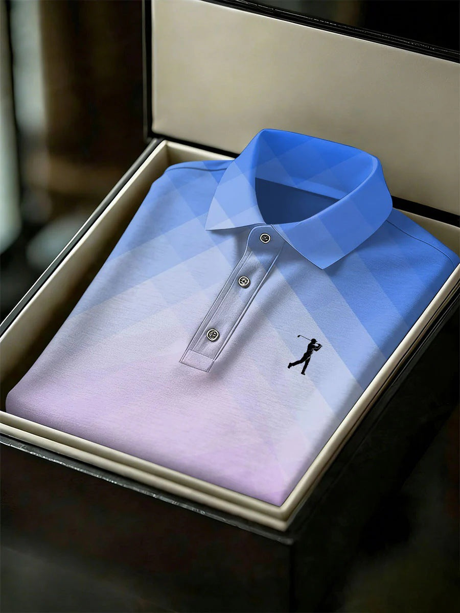 Men's Business Style Print Short Sleeved Polo Shirt
