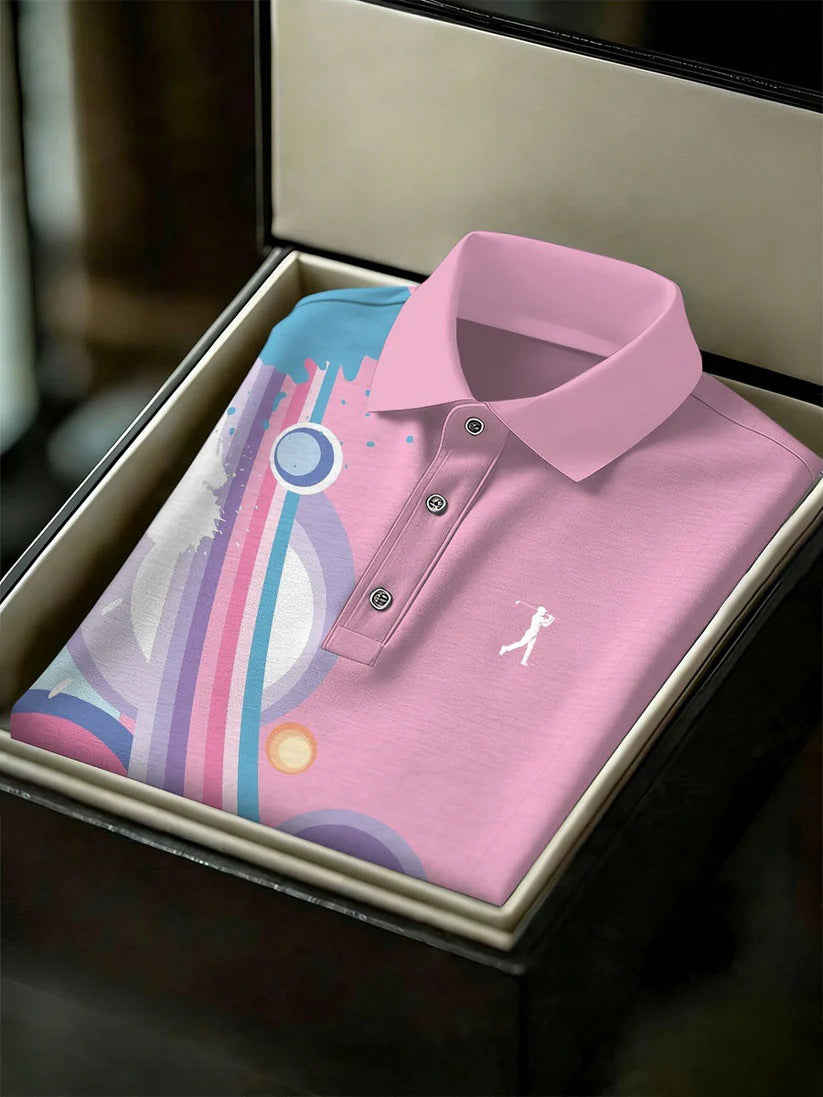 Men's Business Style Print Short Sleeved Polo Shirt