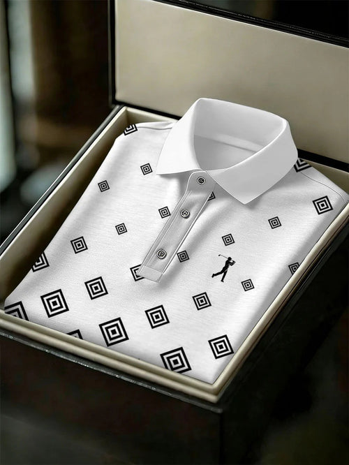 Men's Business Style Print Short Sleeved Polo Shirt
