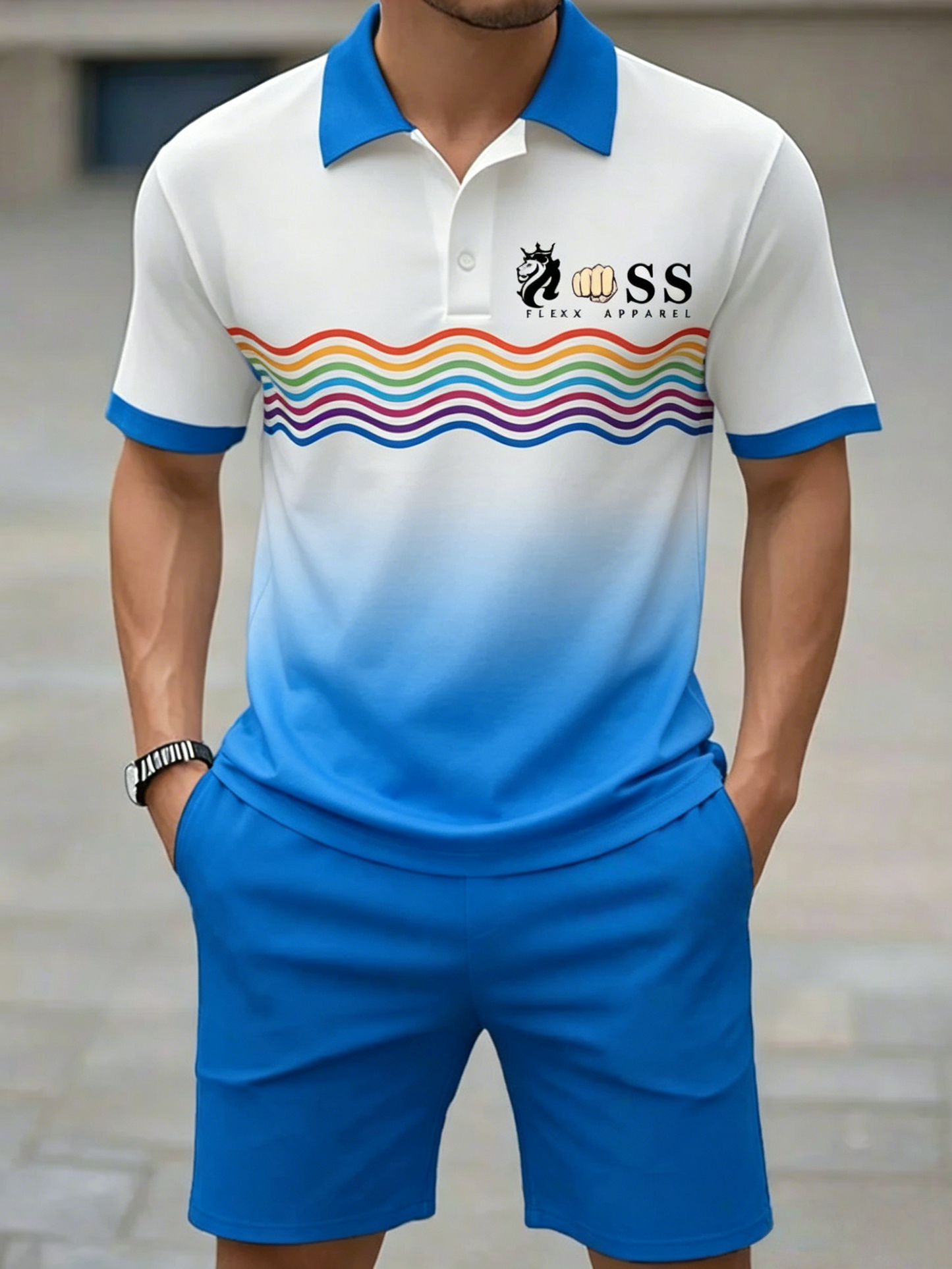 Men's Retro Letter Design Casual Business Short Sleeve Polo Shirt Suit