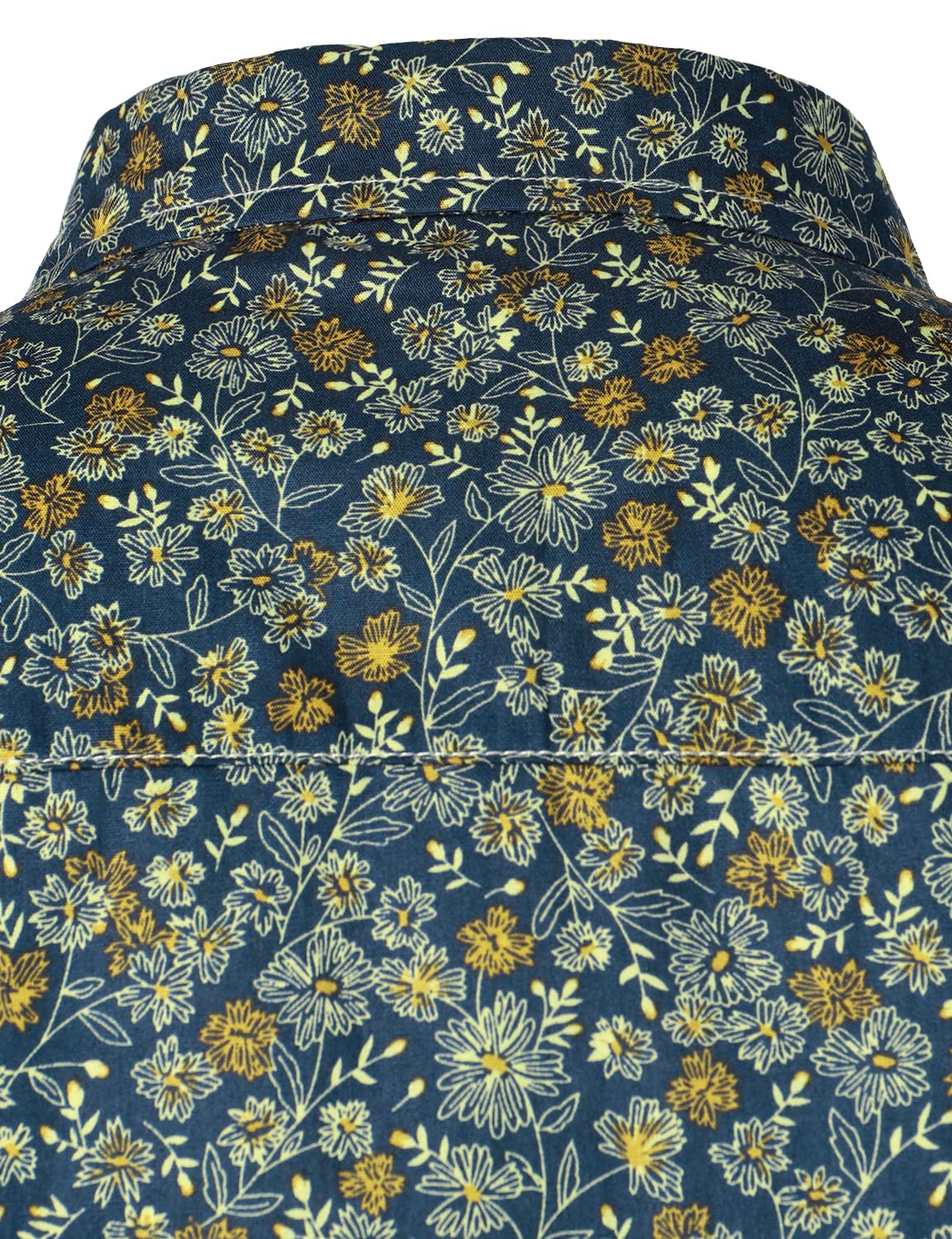 Men's Navy Blue Vintage Floral Print Cotton Breathable Flower Button Long Sleeve Dress Shirt