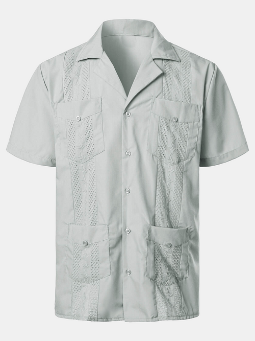 Men's Embroidery Cuban Guayabera Summer Cool Short Sleeve Button Up Shirt