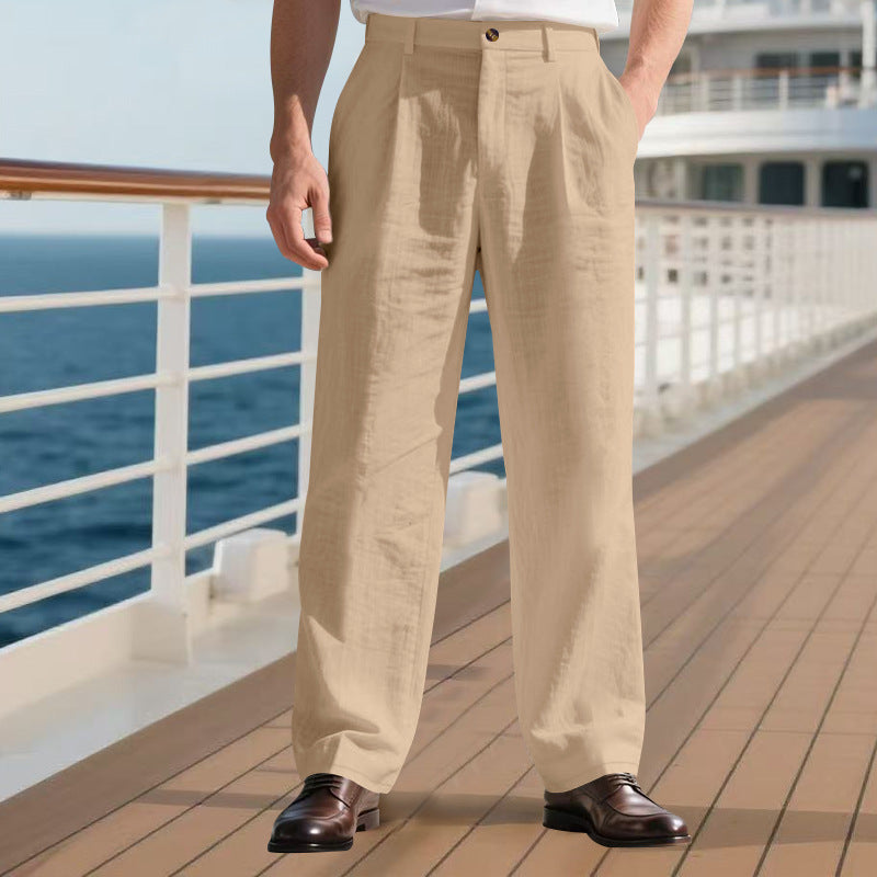 Men's Linen Relaxed Straight-Leg Pants