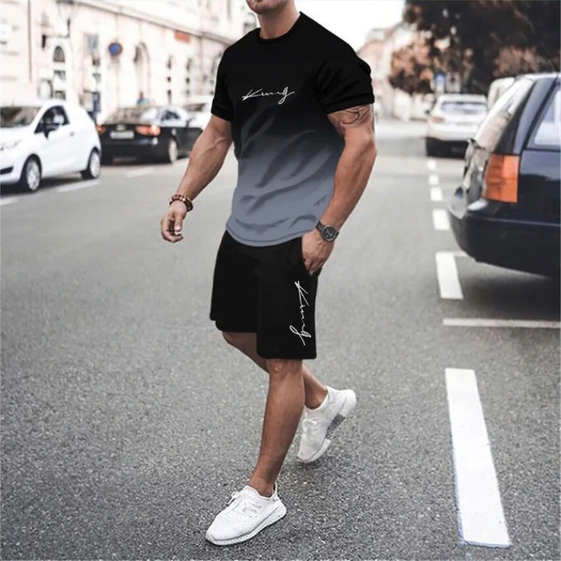 🏖️Summer Cool Deal: ONLY $29.99!!!😎Men's Gradient Color T-Shirt & Shorts Set