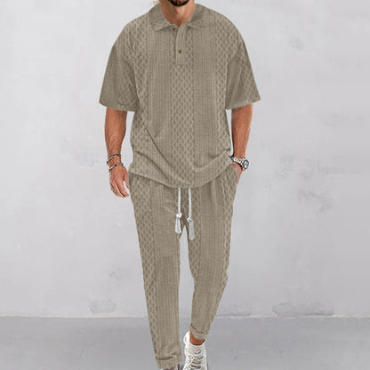 Men's solid-color short-sleeve top and long pants two-piece set