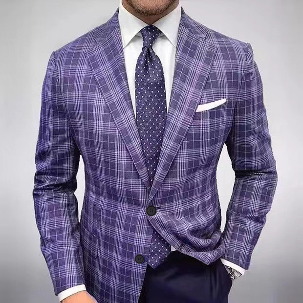 Men's Fashion Casual Two Button Large Pocket Plaid Blazer