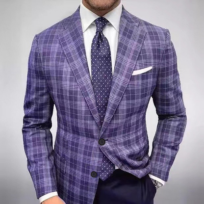 Men's Fashion Casual Two Button Large Pocket Plaid Blazer