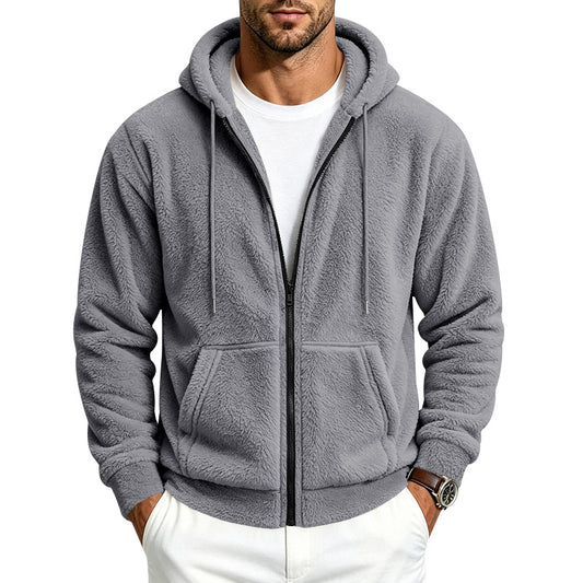 Loose-fitting double-sided Arctic fleece men's zip-up cardigan hoodie