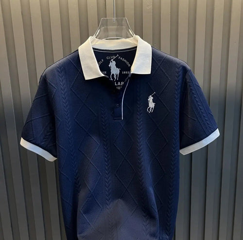 Short-sleeved polo shirt with wheat ear embroidery