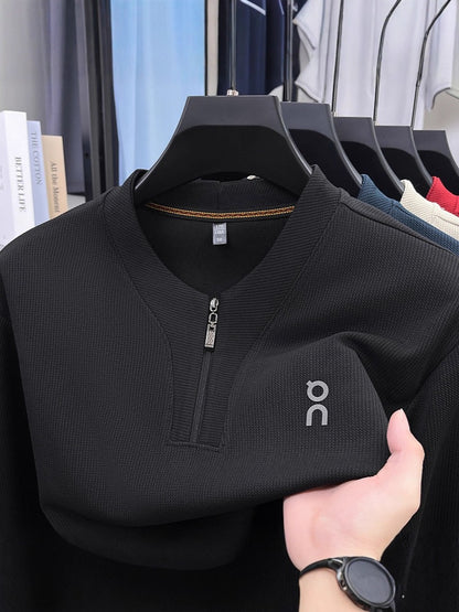 Men's half-zip crew neck long-sleeved sweatshirt