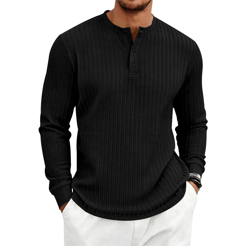 Men's Textured Knit Henley Shirt | Relaxed Fit Long Sleeve Top