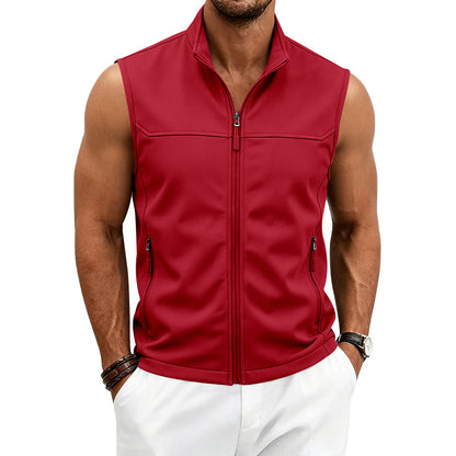 Men's Zip-Up Sleeveless Vest | Loose Fit Breathable Pocket Gilet