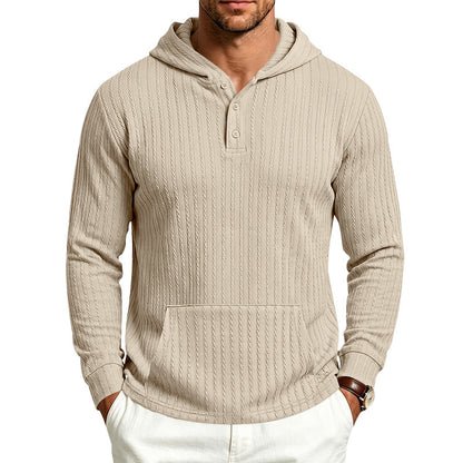Men's Hooded Henley Long Sleeve | Relaxed Textured Pocket Shirt