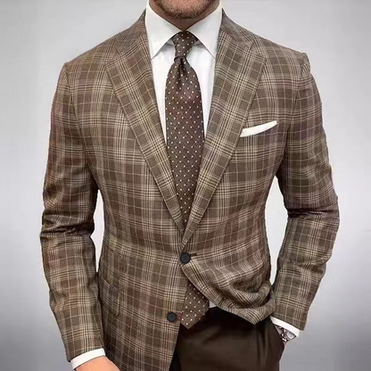 Men's Fashion Casual Two Button Large Pocket Plaid Blazer