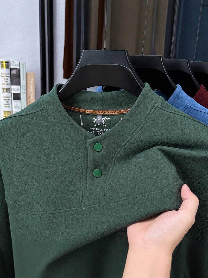 Men's two-button long-sleeved velvet sweatshirt