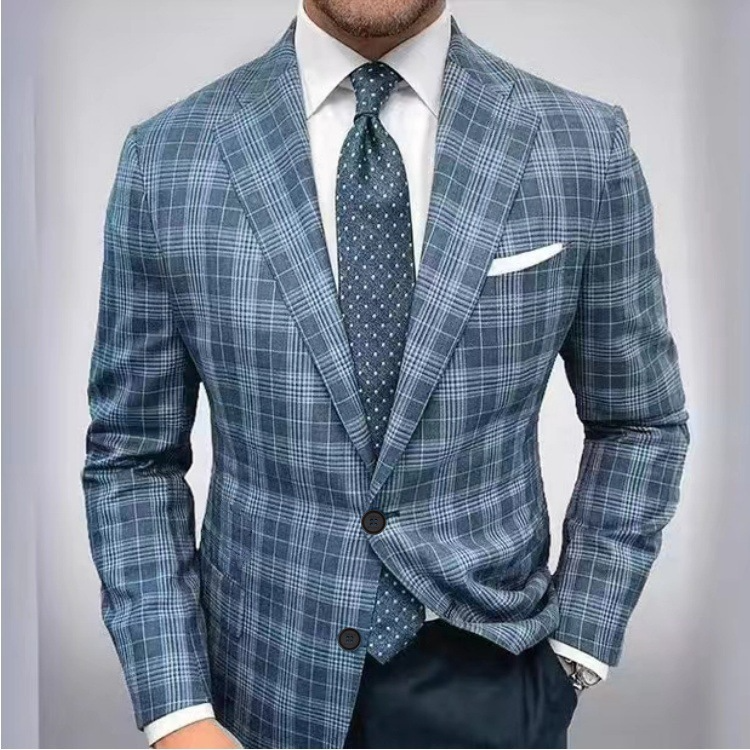 Men's Fashion Casual Two Button Large Pocket Plaid Blazer