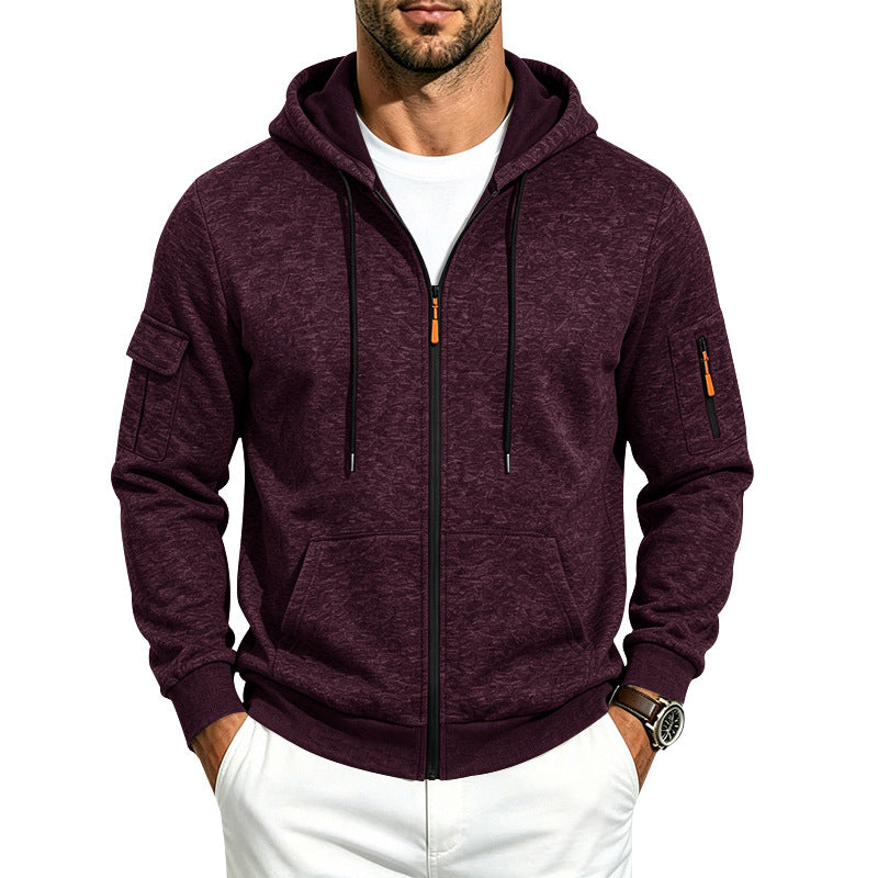 Men's loose-fitting fleece-lined hooded casual jacket