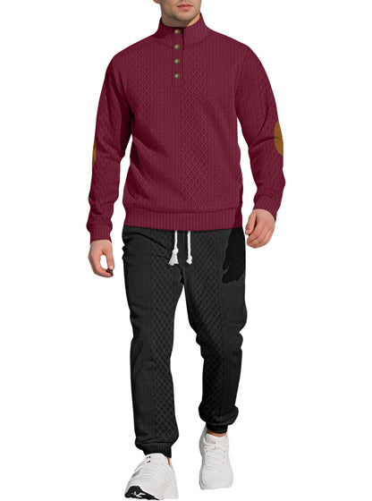 Men's Stand Collar Long Sleeve Jacquard Sweatshirt & Pants Set