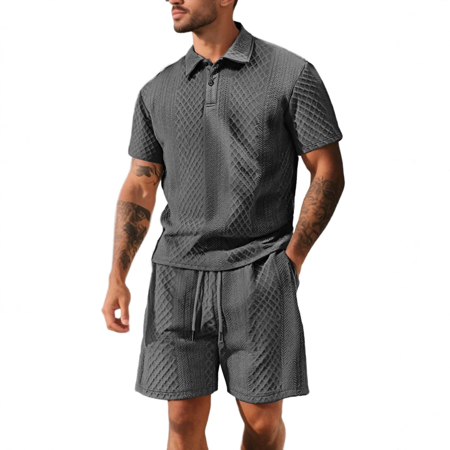 Men's Knit Short Sleeve Polo Shirt set