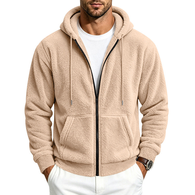 Loose-fitting double-sided Arctic fleece men's zip-up cardigan hoodie