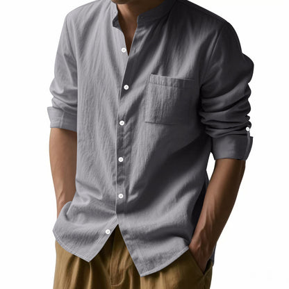 Men's Linen Stand Collar Shirt