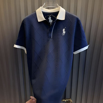 Short-sleeved polo shirt with wheat ear embroidery