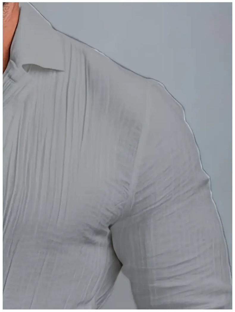 Men's Textured Crossover V-Neck Long Sleeve Pullover Shirt