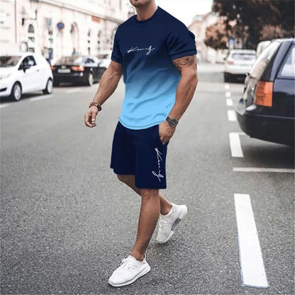 🏖️Summer Cool Deal: ONLY $29.99!!!😎Men's Gradient Color T-Shirt & Shorts Set