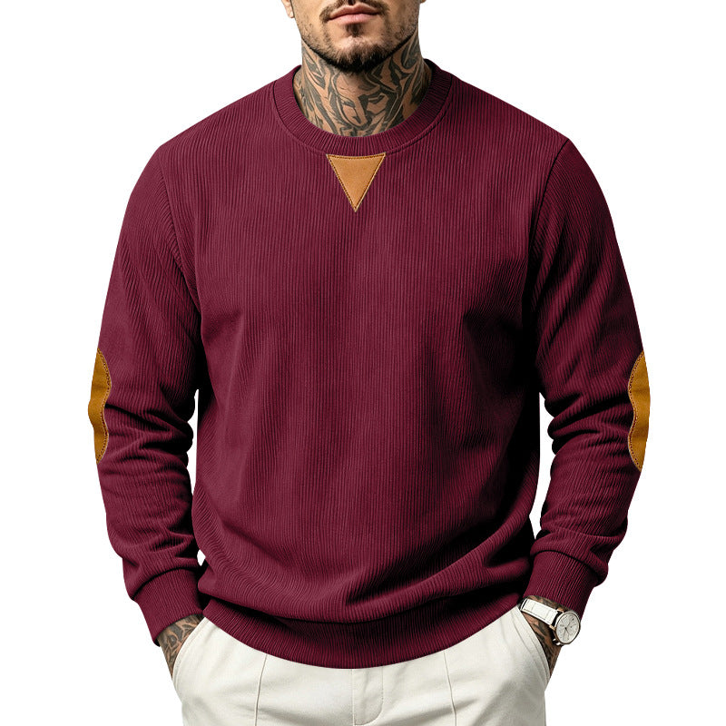 Men's Corduroy Crew Neck Sweatshirt | Relaxed Fit Embroidered Long Sleeve Top