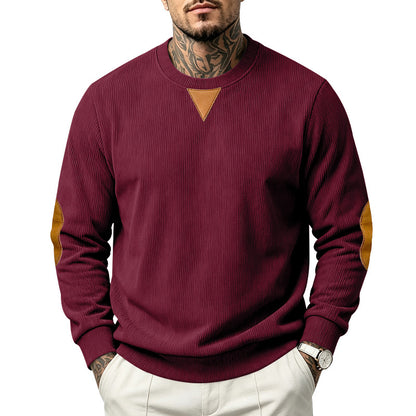 Men's Corduroy Crew Neck Sweatshirt | Relaxed Fit Embroidered Long Sleeve Top