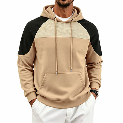 Men's Colorblock Textured Hoodie | Relaxed Fit Pullover Sweatshirt