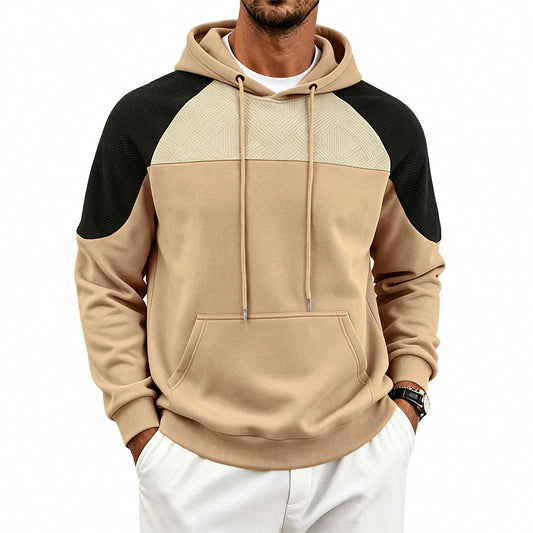 Men's Colorblock Textured Hoodie | Relaxed Fit Pullover Sweatshirt